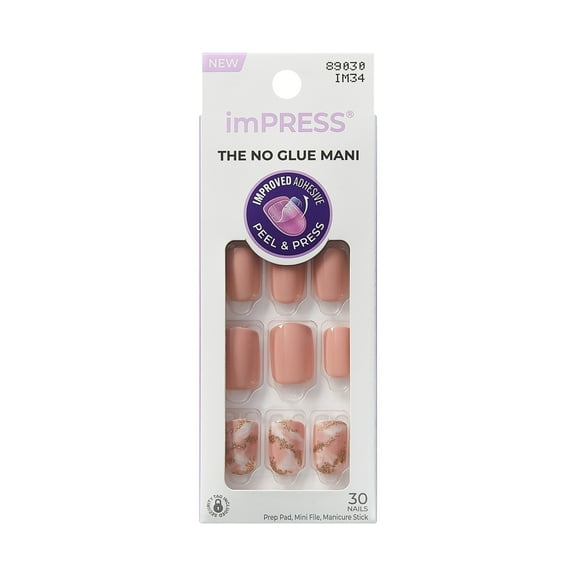 imPRESS Design Press On Nails , No Glue Needed, Pink, Short Squoval, 30 Count