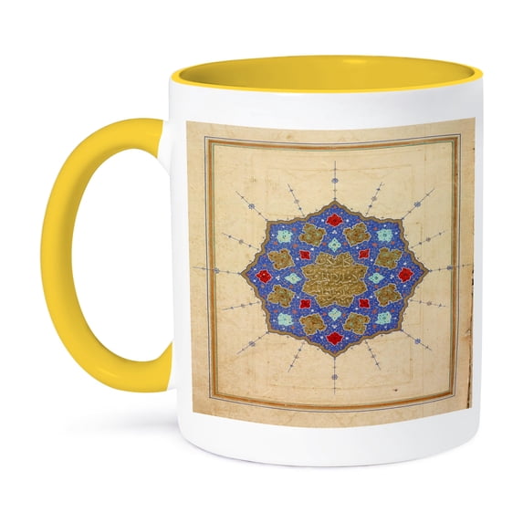 3dRose, image of 1600 iranian tapestry of quran, 11oz Two-Tone Yellow Mug