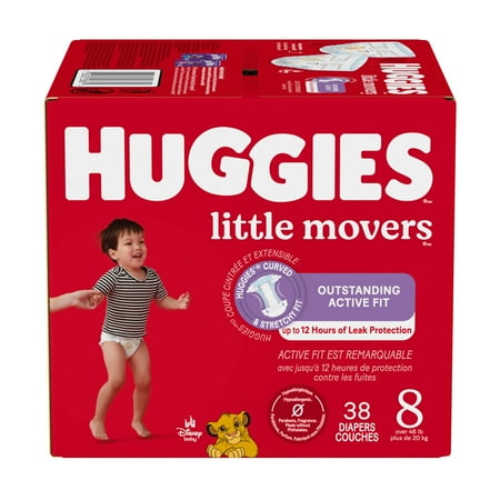 Huggies Little Movers Baby Diapers, Size 8 (46+ lbs), 38 Ct (Select for More)