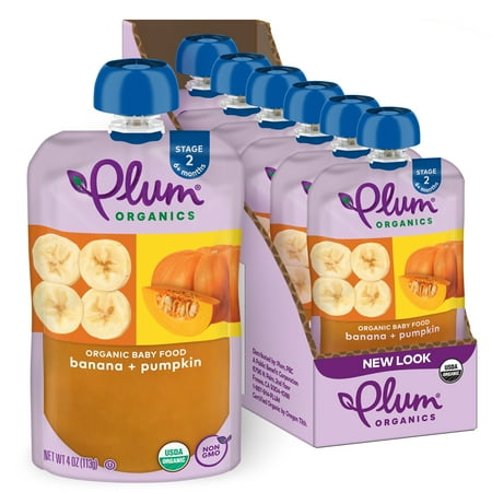 Plum Organics Stage 2 Baby Food, Banana & Pumpkin, 4 oz Pouch, 6 Count