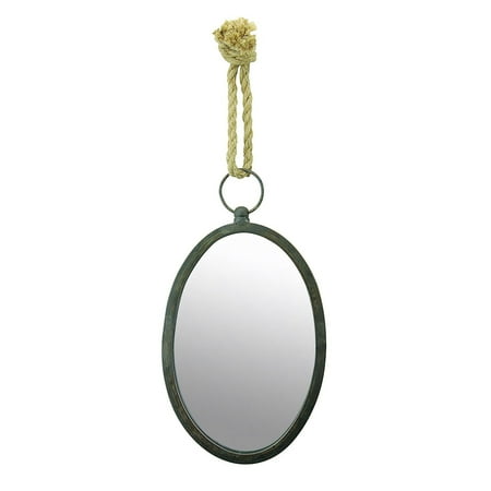 Oval Nautical Decorative Wall Mirror with Rope Hanger Silver Gray - CKK Home Decor