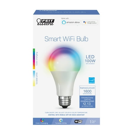 Feit Electric Smart LED 17.7 Watt (100 Watt Eq.) Color Changing/Tune White Bulb, A21, E26, Dim 0.3lb