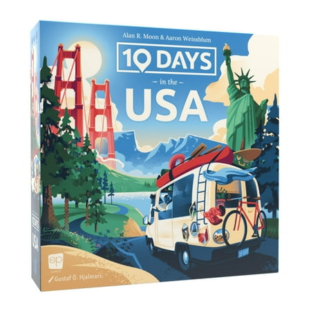 10 Days in The USA, Family Road Trip Board Game for All Ages, Designed by Alan Moon - Designer of Ticket to Ride, 2-4 Players, 30 Min, Ages 8 and Up, by USAopoly