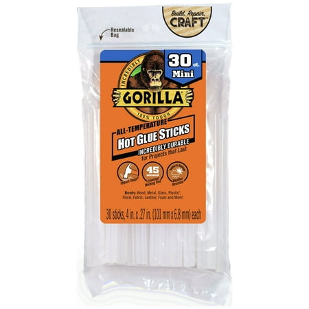 Gorilla Glue Clear 4 inch Dual Temp Mini Hot Glue Sticks, 30 Count