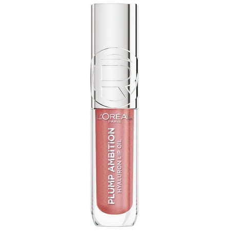 L'Oreal Paris Plump Ambition Hyaluron Lip Oil 24HR Care, Hyaluronic Acid, Nude Macaron, 0.16 fl oz