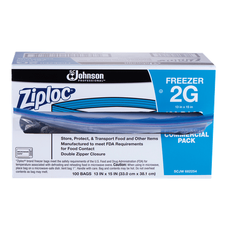 Ziploc Double Zipper Freezer Bags, 2 gal, 2.7 mil, 13" x 15.5", Clear, 100/Carton