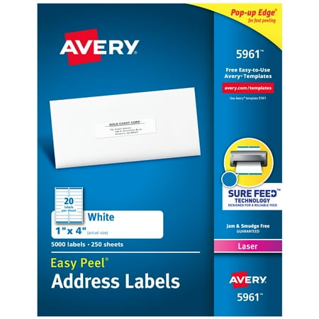 Avery Easy Peel Address Labels, 1" x 4", 5,000 White Labels (5961)