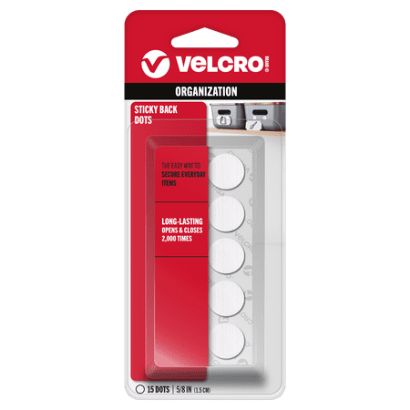 VELCRO Brand Sticky Back Hook and Loop Fasteners, Perfect for Home or Office, 5/8", Pack of 15, White, Coins