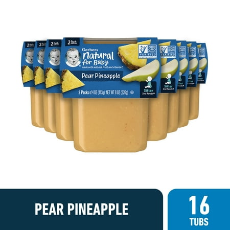 Gerber Stage 2 Baby Food, Pear Pineapple, 4 oz Tubs (16 Pack)