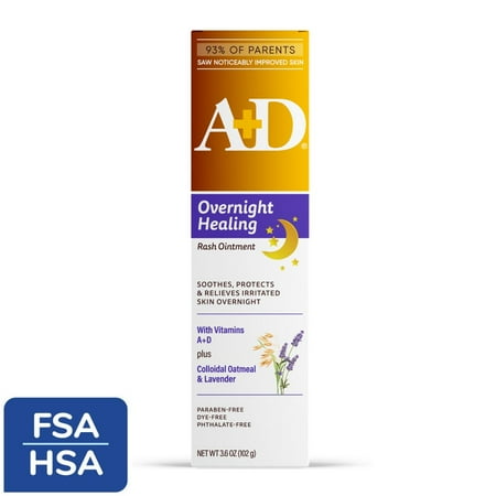 A+D Overnight Healing Diaper Rash Ointment for Baby, Soothes, Protects & Relieves Overnight, 3.6oz