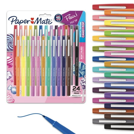 Paper Mate Flair Felt Tip Pens, Medium Point, 0.7mm, 24 Count, Limited Edition Candy Pop Pack