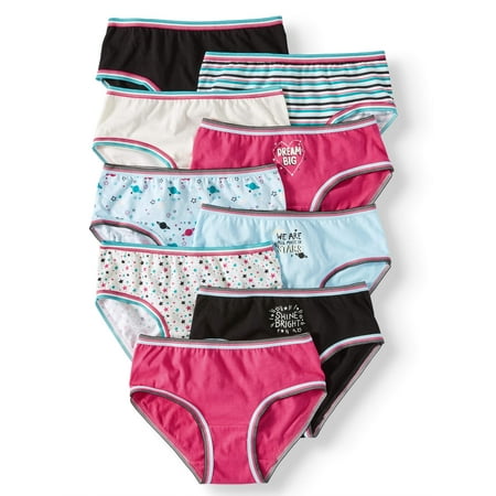 Wonder Nation Girls Underwear, 9 Pack 100% Cotton Hipster Panties