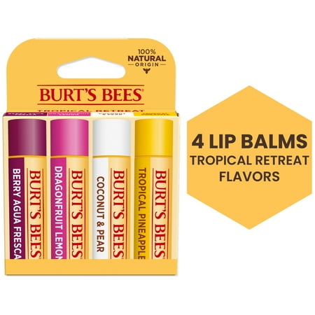 Burt's Bees 100% Natural Origin Moisturizing Lip Balm, Tropical Variety Pack, 4 Tubes