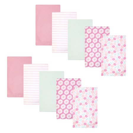 Hudson Baby Infant Girls Cotton Flannel Burp Cloths 10-Pack, Pink Daisies, One Size