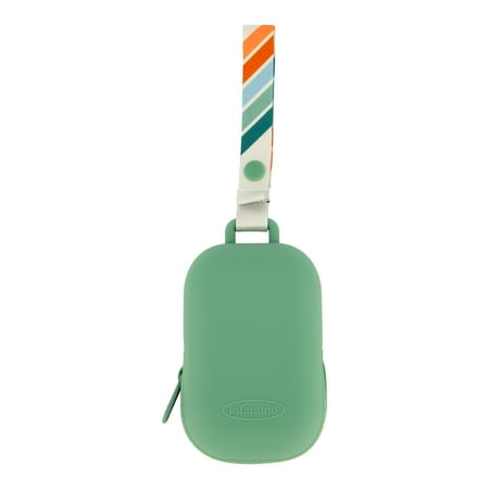 Infantino PaciPod, Premium Silicone Pacifier Holder for 2 Pacifiers, 6-12 Months, Unisex, Sage