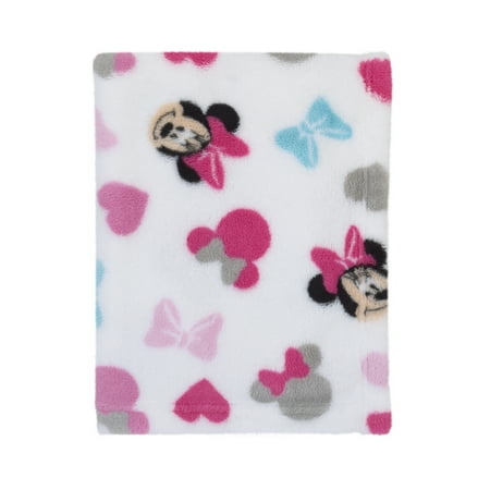 Disney Minnie Mouse Plush Pink, White, Aqua Baby Blanket