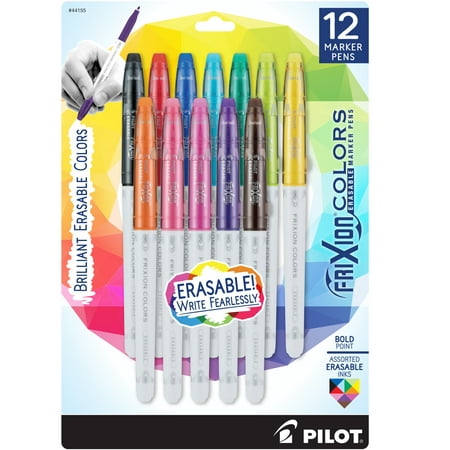 Pilot FriXion Colors Erasable Marker Pens, Bold Point, Assorted Color Markers, 12 Count