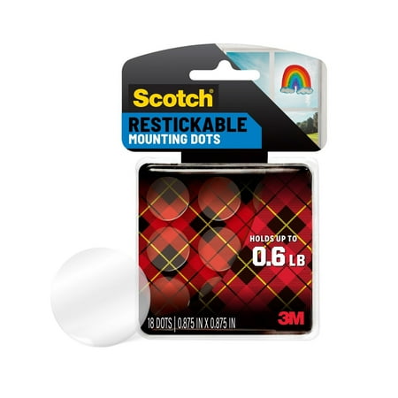 Scotch Restickable Dots, Clear, 7/8 in x 7/8 in, 18 Dots Total