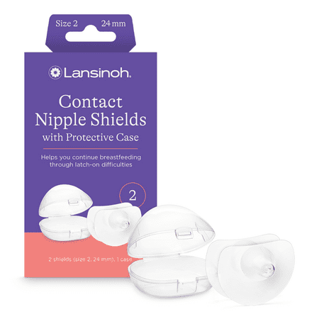 Lansinoh Contact Nipple Shield, 2-24mm Silicon Nipple Shields with Case