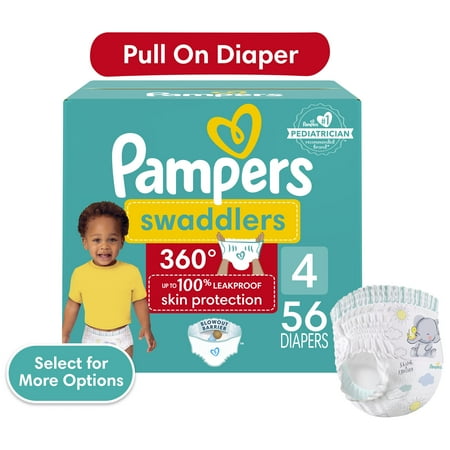 Pampers Swaddlers 360 Pull-On Diapers, Size 4, 56 Count for up to 100% Leakproof Skin Protection and Easy Changes