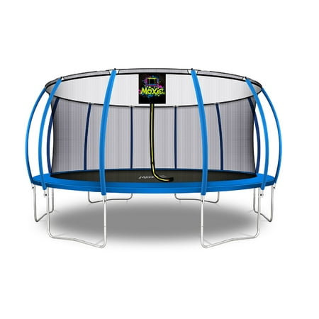 Moxie Pumpkin-Shaped Outdoor Trampoline Set with Premium Top-Ring Frame Safety Enclosure, 16 FT - Blue