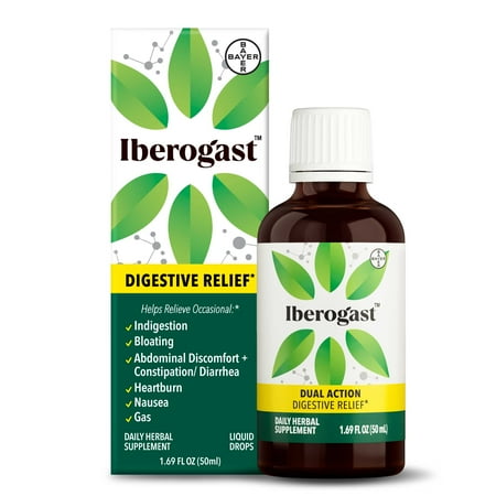 Iberogast Liquid Drops, Herbal Relief of Occasional Stomach Upsets (Indigestion, Bloating, Gas), 50 ml