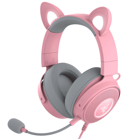 Razer Kraken Kitty V2 Pro Quartz Wired RGB Headset: Interchangeable Ears (Kitty, Bear, Bunny), Strem Reactive Lighting, Detachable HyperClear Cardiod Mic, 50mm Drivers, 7.1 Surround Sound