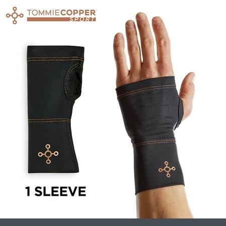 Tommie Copper Sport Compression Wrist Sleeve, Black, Adult Small/Medium, Copper and Zinc Infused Muscle Recovery, 1 Count per Pack
