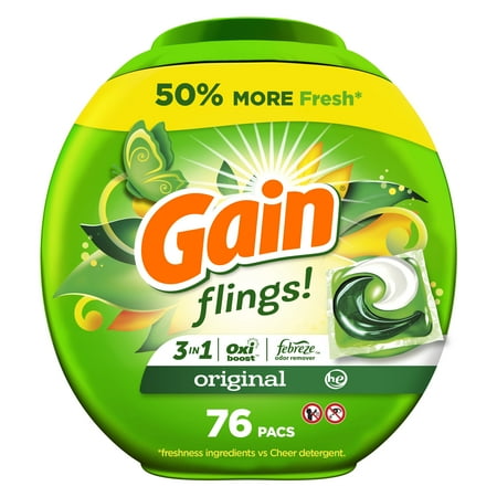 Gain Flings 3-in-1 Oxi Boost and Febreze Laundry Detergent Pacs, Original Scent, 76 Count