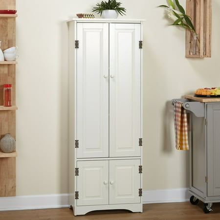 Buylateral Extra Tall 4 Door Pantry Storage Cabinet Antique White: Sturdy Wood Composite, Adjustable Shelves, Farmhouse Style