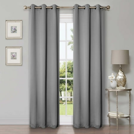 Superior Solid Blackout Curtain Panel, Set of 2, 6 Grommet Curtains 42" W x 96" L, Silver