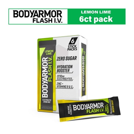 BODYARMOR Flash I.V. Lemon Lime Zero Sugar Electrolyte Powder Mix, 0.25 dry oz, 6 Pack Pouches