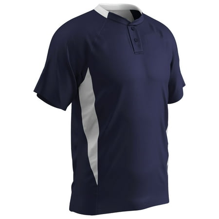 Clean-Up 2-Button Baseball Jersey, Adult X-Large, Navy with White Highlights
