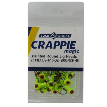 Luck-E-Strike, Crappie Magic Jig Heads, 1/16, Chartreuse, 25 Count