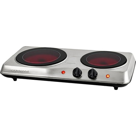 OVENTE Countertop Infrared Double Burner, 1700W Electric Hot Plate & Portable Stove, Silver BGI102S