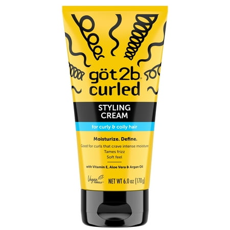 Got2b Curled Styling Cream, 6oz, for type 3-4, curly & coily hair, good for curls that crave intense moisture, tames frizz, soft feel