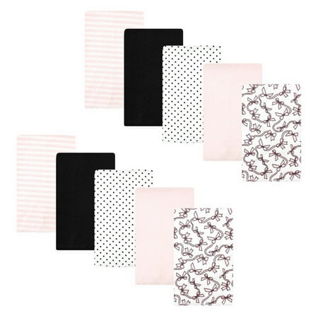 Hudson Baby Infant Girl Cotton Flannel Burp Cloths, Pink Bows 10 Pack, One Size