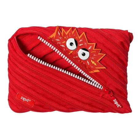ZIPIT Monster Large Pencil Case, Holds up to 60 Pens, Made of One Long Zipper! (Red)