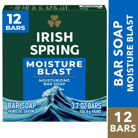 Irish Spring Moisture Blast Deodorant Bar Soap for Men, 3.7 oz Bar (12 Pack)