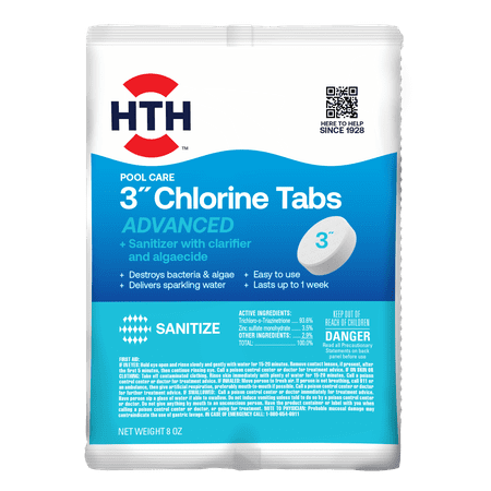 HTH Pool Care 3" Chlorine Tablet Advanced for Swimming Pools, 8oz Single Tablet