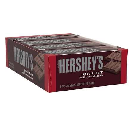 Hersheys Special Dark Mildly Sweet Chocolate Candy, Bars 1.45 oz, 36 Count
