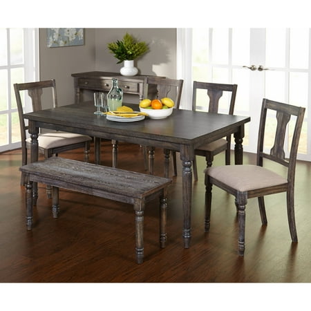 6pc Burn2od Dining Set with Bench Weathered Gray - Buylateral