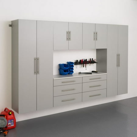 Prepac 6pc 120" Hangups Storage Cabinet Set Light Gray: Wood Composite, 10 Shelves, Wall Mounted