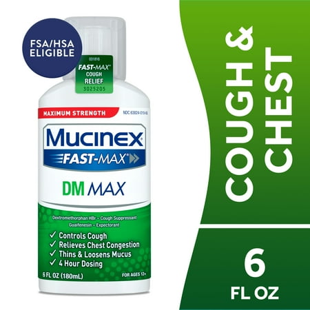 Mucinex Fast-Max DM Max Strength Expectorant & Cough Medicine, Excess Mucus Relief, FSA/HSA, 6 fl oz