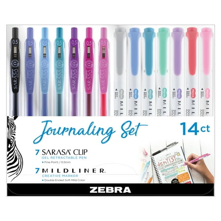 Zebra Bullet Journal Variety Pack, 7 Double Ended Markers, 7 Gel Pens, 14 Pieces