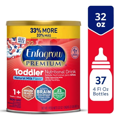 Enfagrow Premium Powder Toddler Nutritional Milk Drink, Supports Growth & Immune Health, Natural Milk Flavor, 32 Oz Can