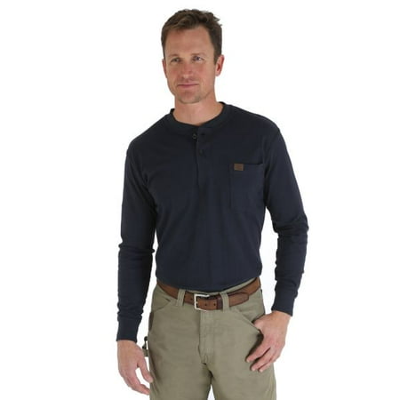 riggs workwear by wrangler men's long sleeve henley,navy,x-large