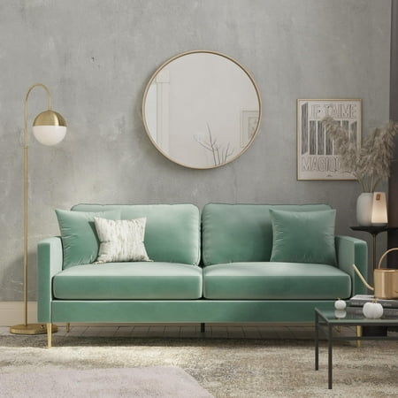 CosmoLiving by Cosmopolitan Highland Velvet Sofa with Pillows, Green
