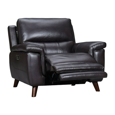 Armen Living Lizette 40" Leather Power Recliner with USB in Brown