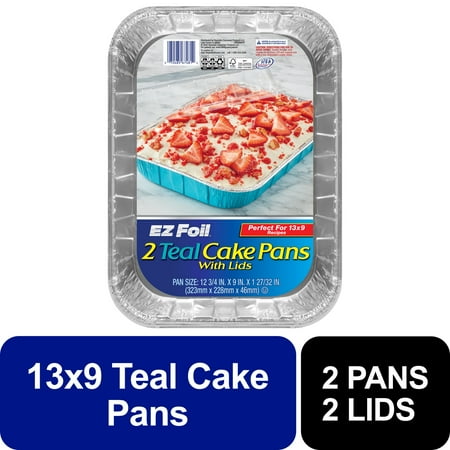 EZ Foil Cake Pans with Lids, 13x9 Inch, 2 Count, Teal